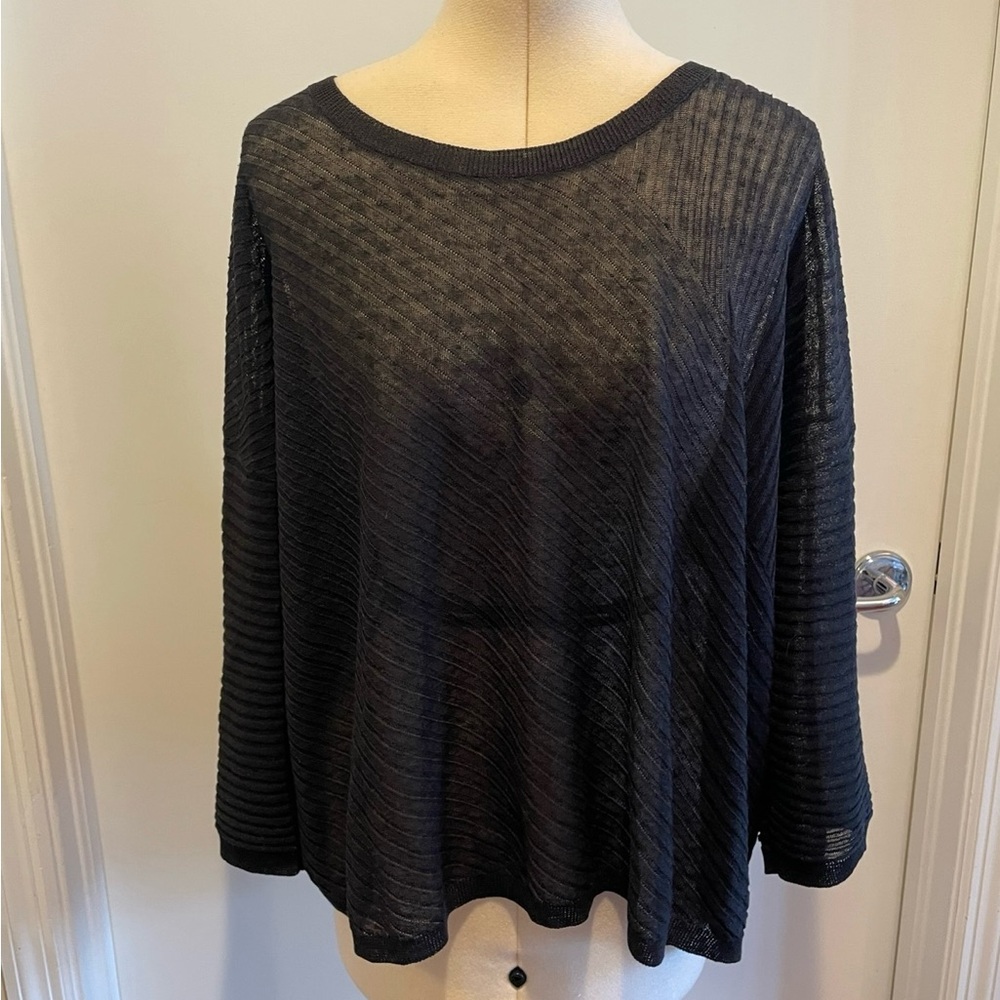 Eileen Fisher Crepe Mixed Rib Stitch Long-Sleeve Sweater Size XL